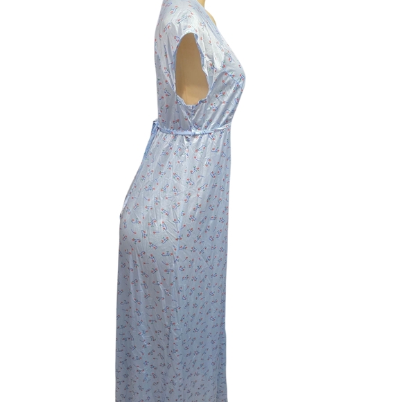 Vintage Vassarette Nightgown Long Maxi Light Blue Floral Nylon Size S - Picture 5 of 9